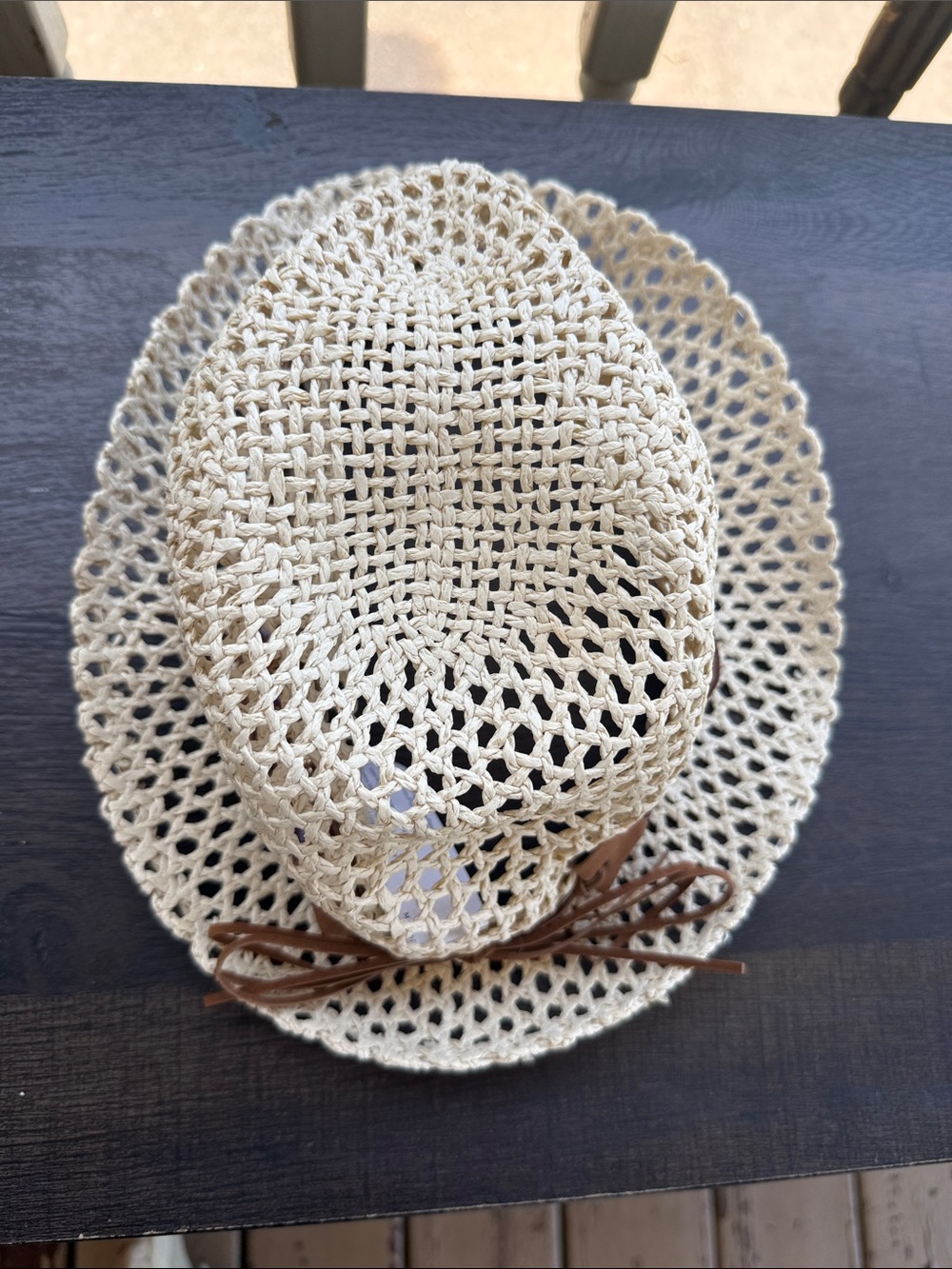 Woven Straw Sun Hat with Brown Leather Bow
